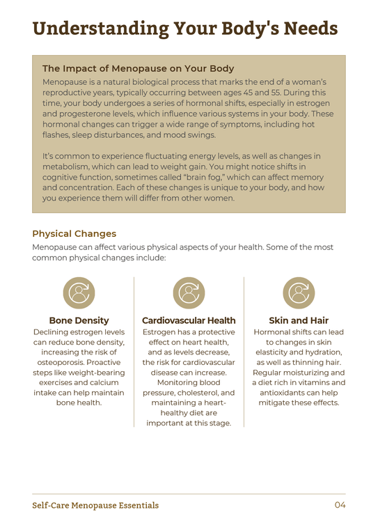 Self - Care Menopause Essentials | Workbook example 1 - Menopause Health Guide