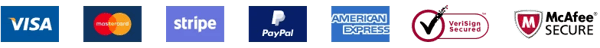 Visa, Mastercard, Shop Pay, Amex, PayPal, Verified, McAfee Secure